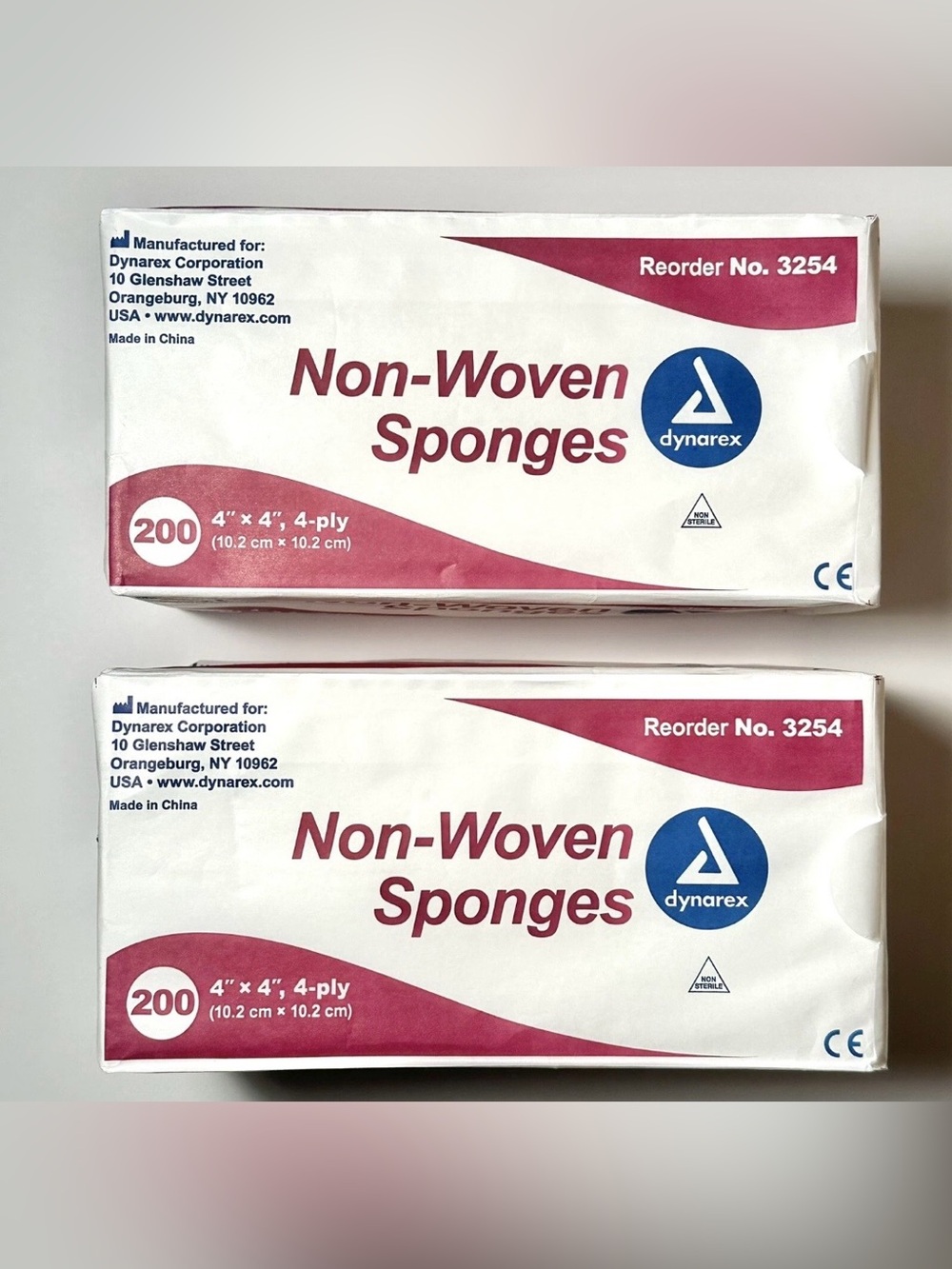 Dynarex Gauze Sponges Non Woven Non Sterile Disposable 4”x4” 4-ply 200ct 2 Packs